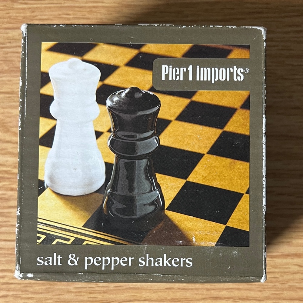 Glossy Black & White Ceramic Chess Salt & Pepper Shakers